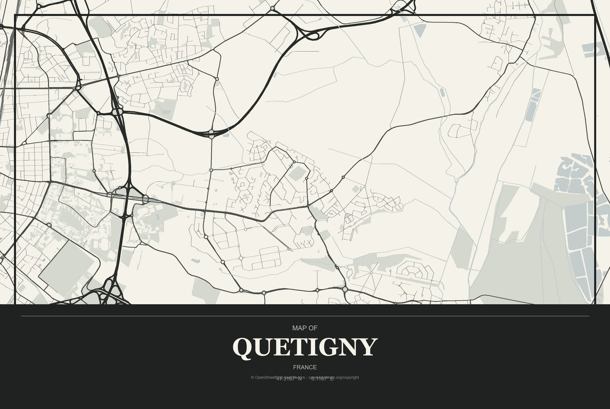 Quetigny, France City Map Aluminum Sign in Museum Plaque style