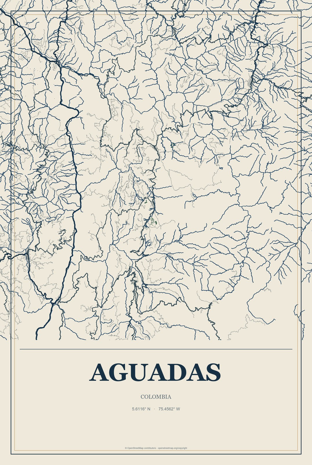 Aguadas, Colombia City Map Aluminum Sign in Coastal Cutout style
