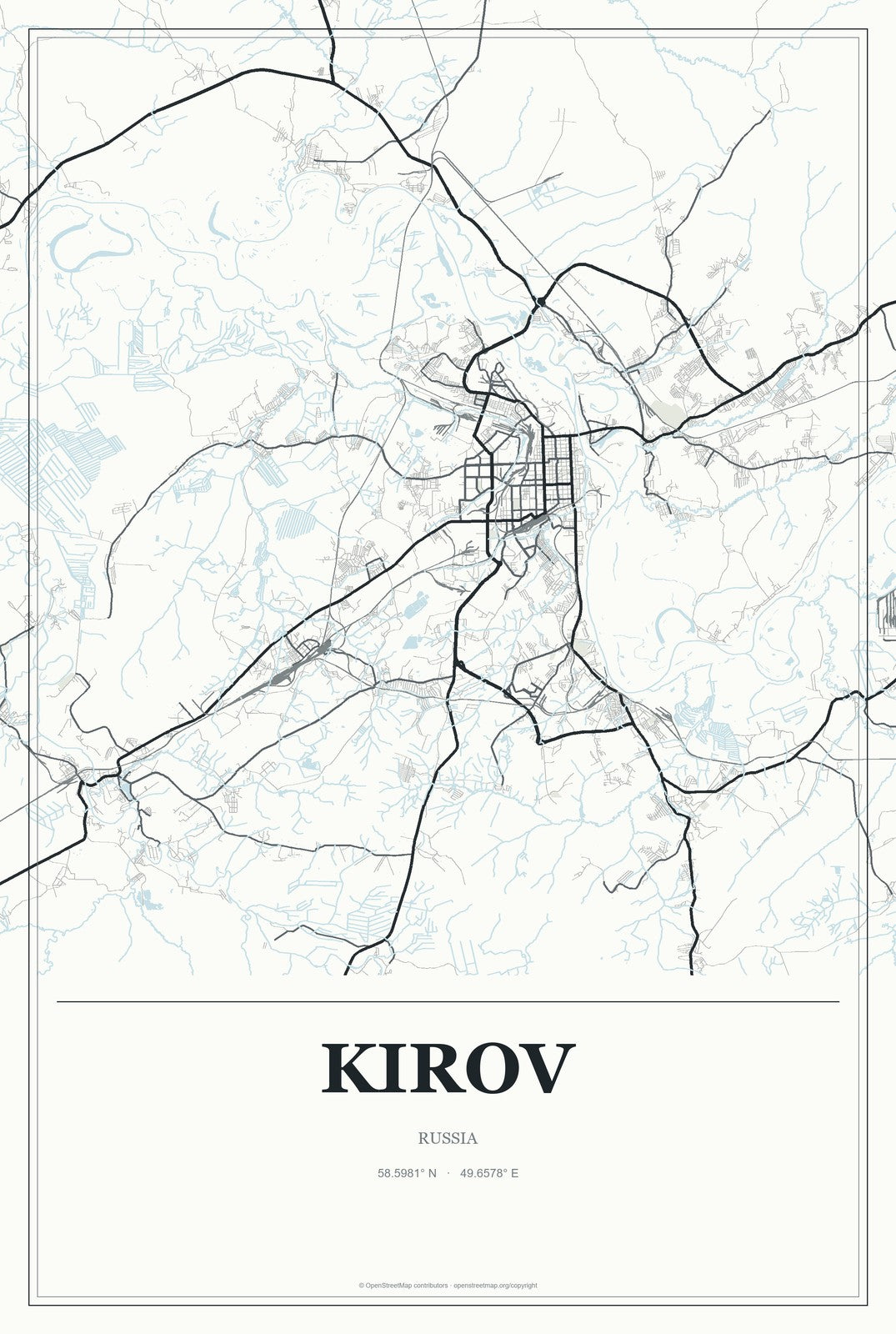 Kirov, Kaluga Oblast, Russia City Map Aluminum Sign in Gallery Air style