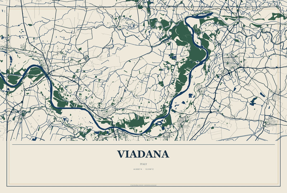 Viadana, Italy City Map Aluminum Sign in Coastal Cutout style