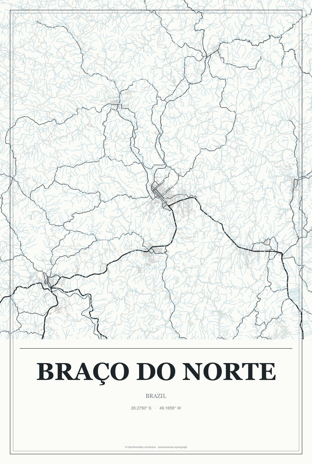 Braço do Norte, Brazil City Map Aluminum Sign in Gallery Air style