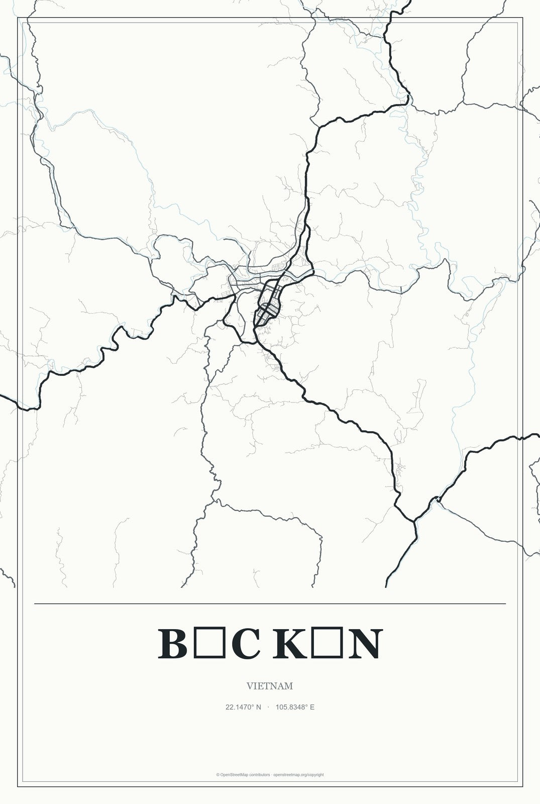 Bắc Kạn, Vietnam City Map Aluminum Sign in Gallery Air style