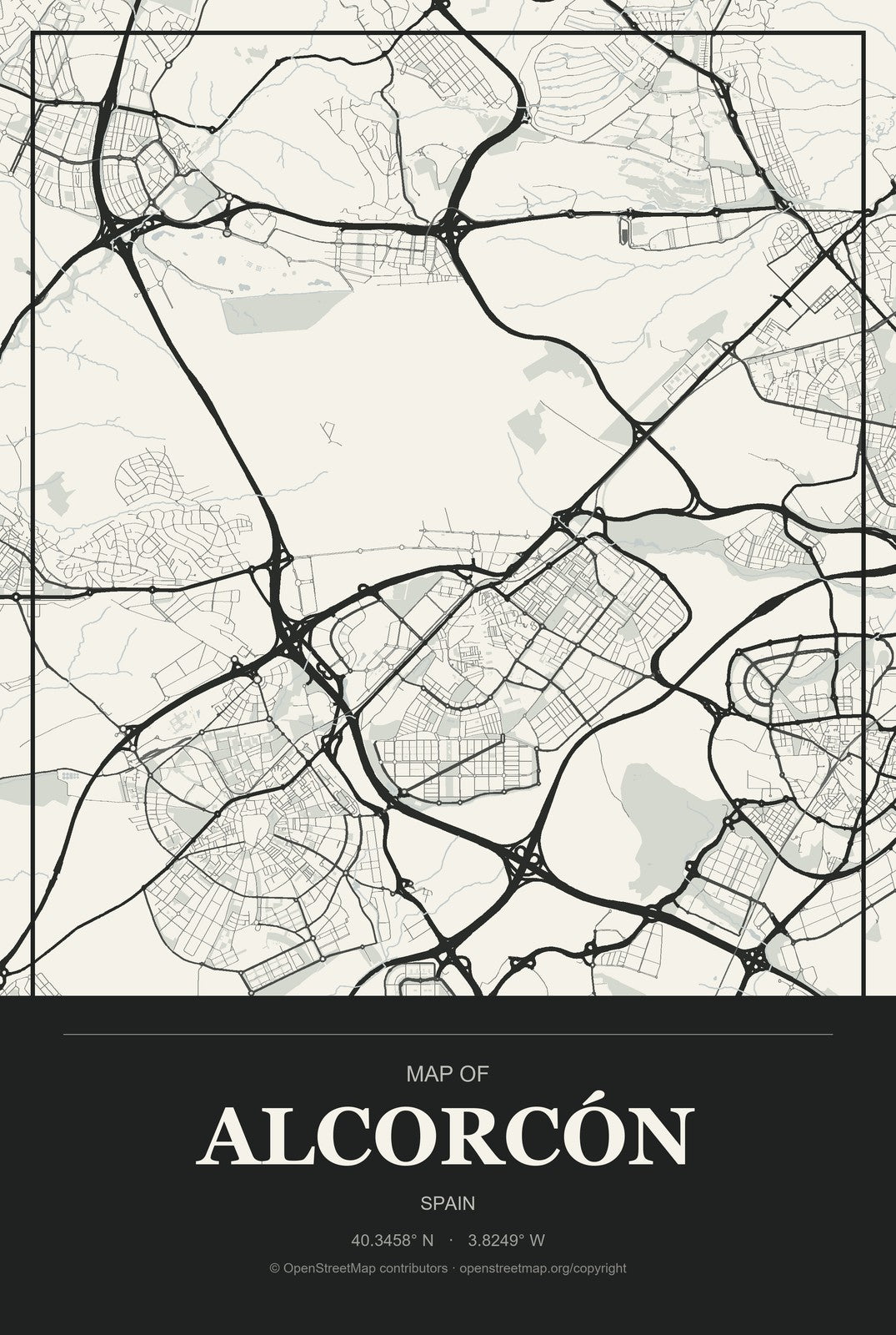 Alcorcón, Spain City Map Aluminum Sign in Museum Plaque style