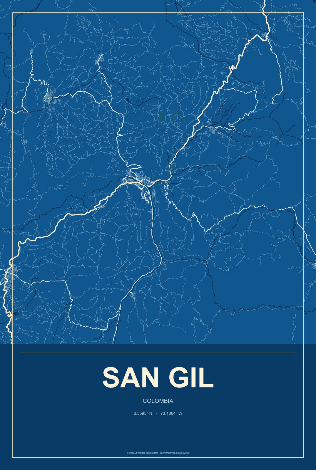 San Gil, Colombia City Map Aluminum Sign in Harbor Cobalt style