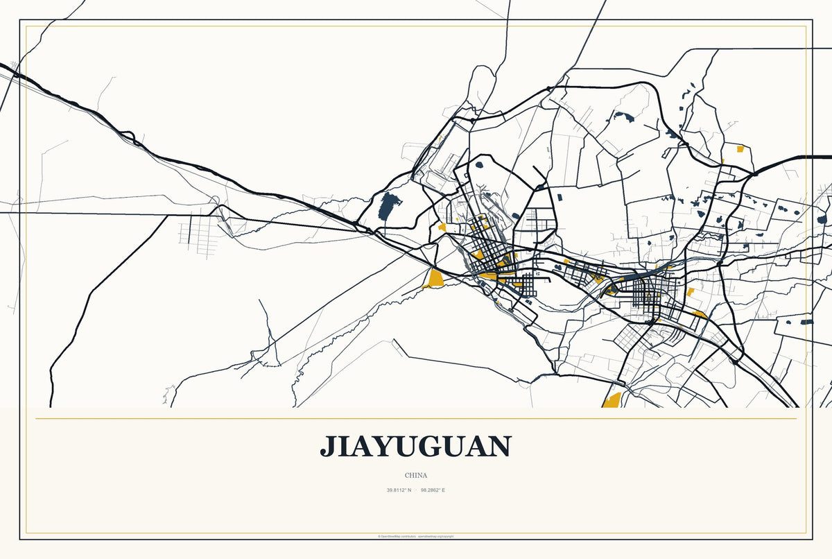 Jiayuguan, China City Map Aluminum Sign in Citrine Modern style