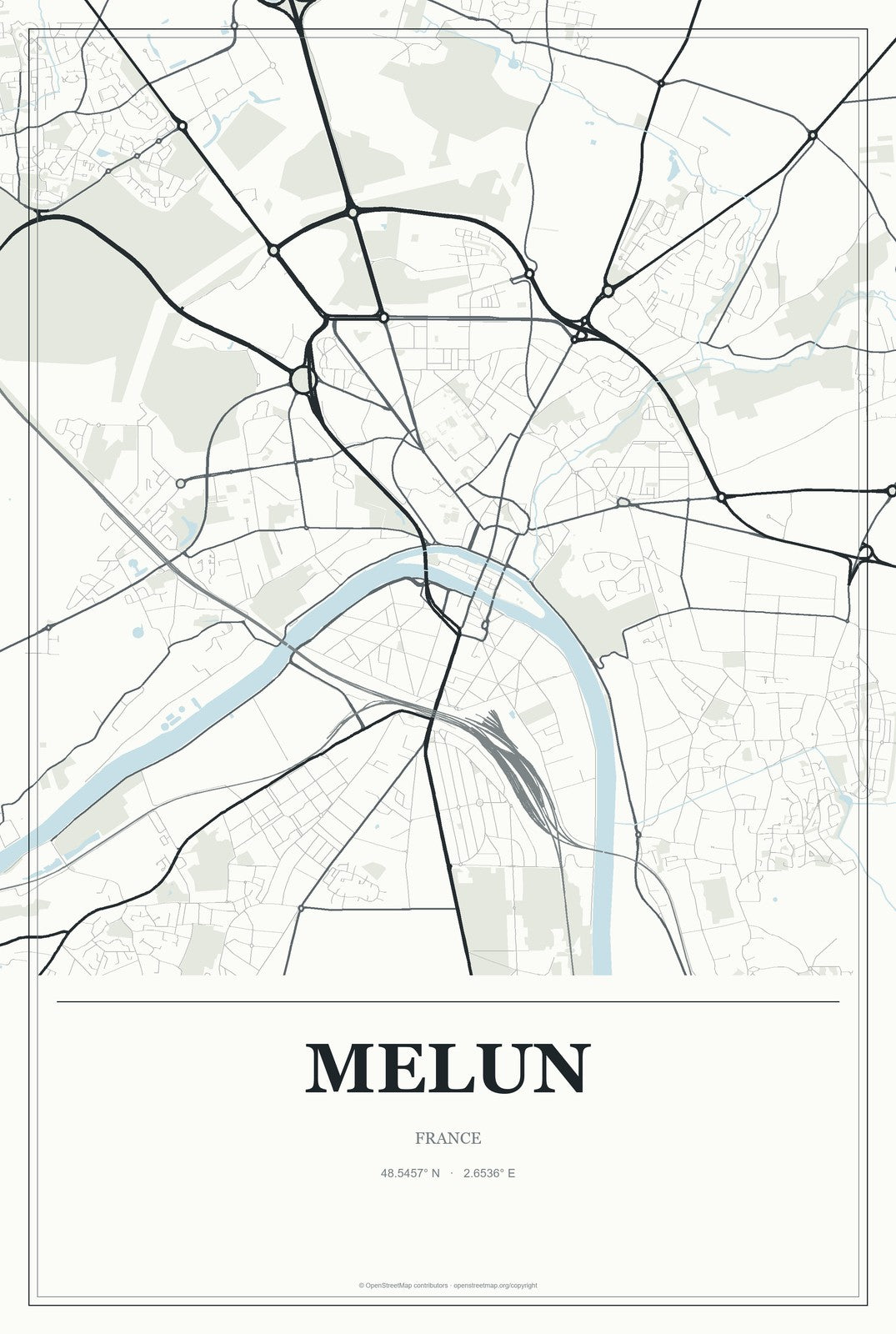 Melun, France City Map Aluminum Sign in Gallery Air style