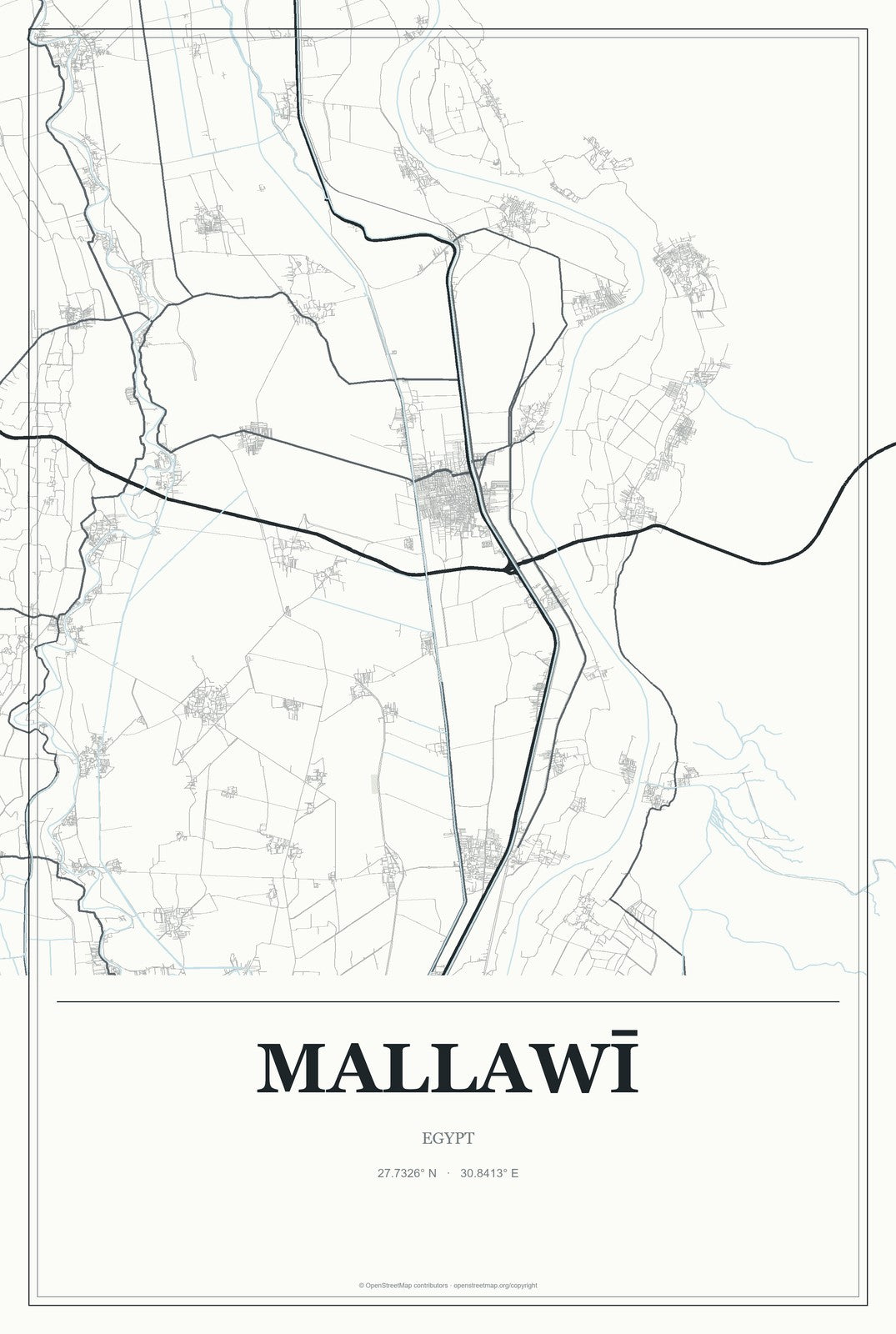Mallawī, Egypt City Map Aluminum Sign in Gallery Air style