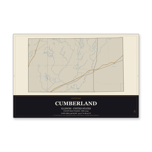 Cumberland County, Illinois Map Aluminum Sign in Museum Plaque style