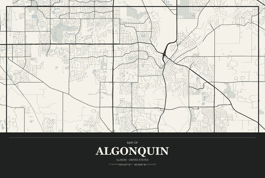 Algonquin, Illinois City Map Aluminum Sign in Museum Plaque style