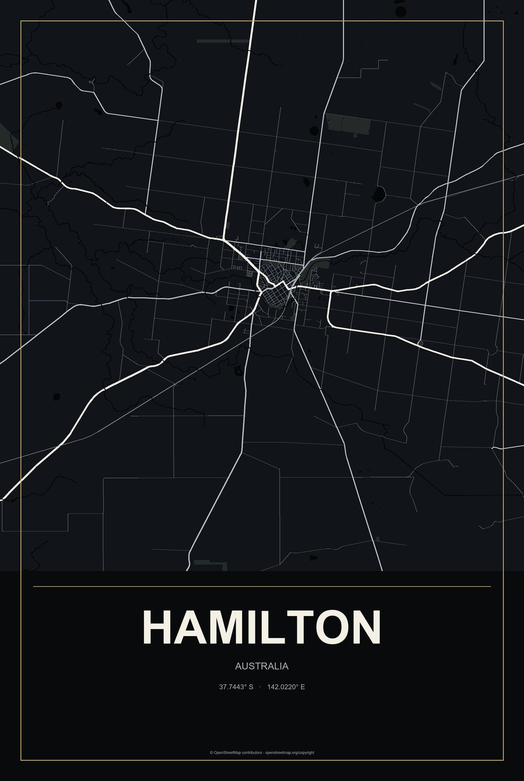 Hamilton, Australia City Map Aluminum Sign in Metropolitan Noir style