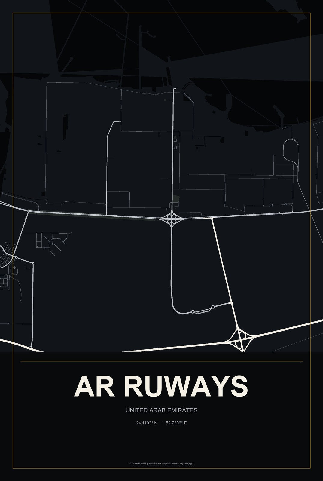 Ar Ruways, United Arab Emirates City Map Aluminum Sign in Metropolitan Noir style