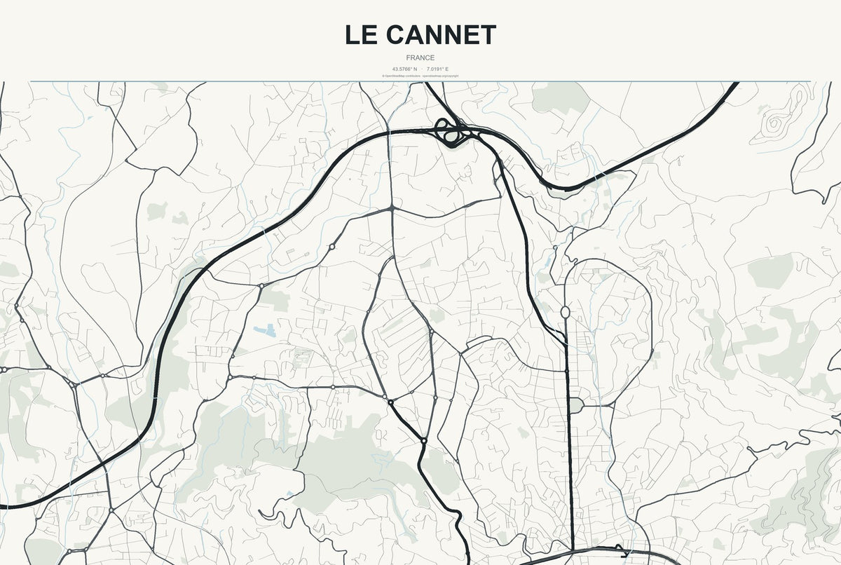 Le Cannet, France City Map Aluminum Sign in Headline Atlas style