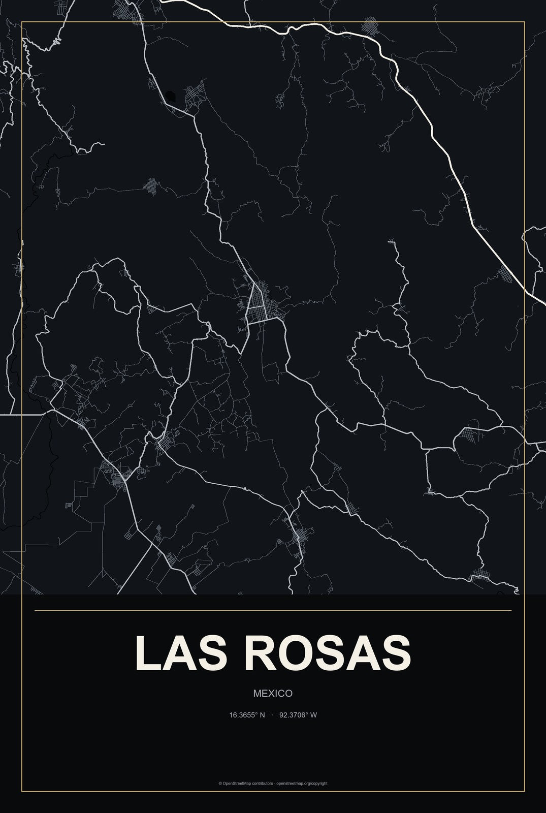Las Rosas, Mexico City Map Aluminum Sign in Metropolitan Noir style