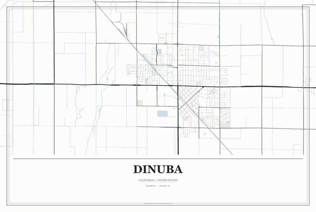 Dinuba, California City Map Aluminum Sign in Gallery Air style