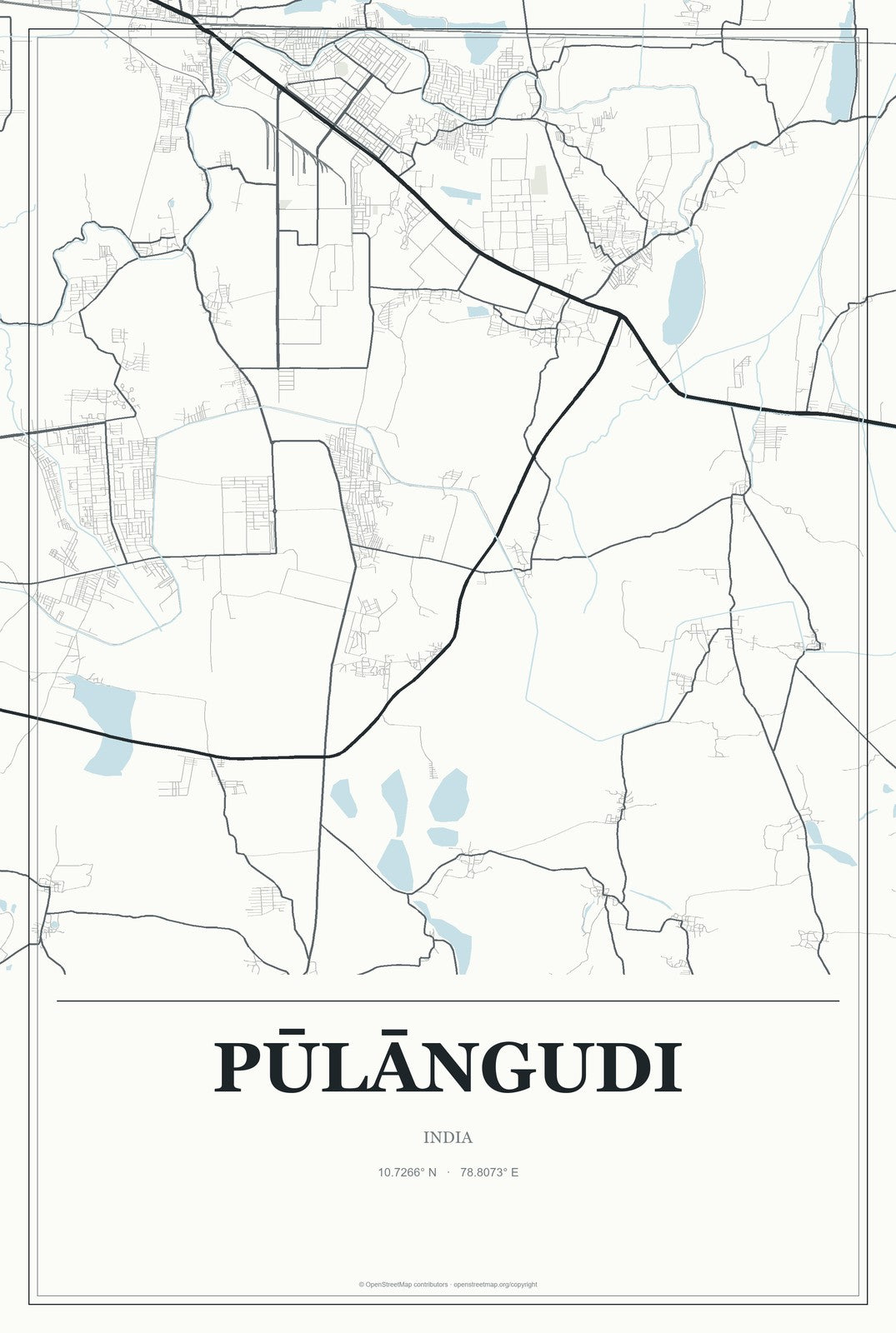 Pūlāngudi, India City Map Aluminum Sign in Gallery Air style