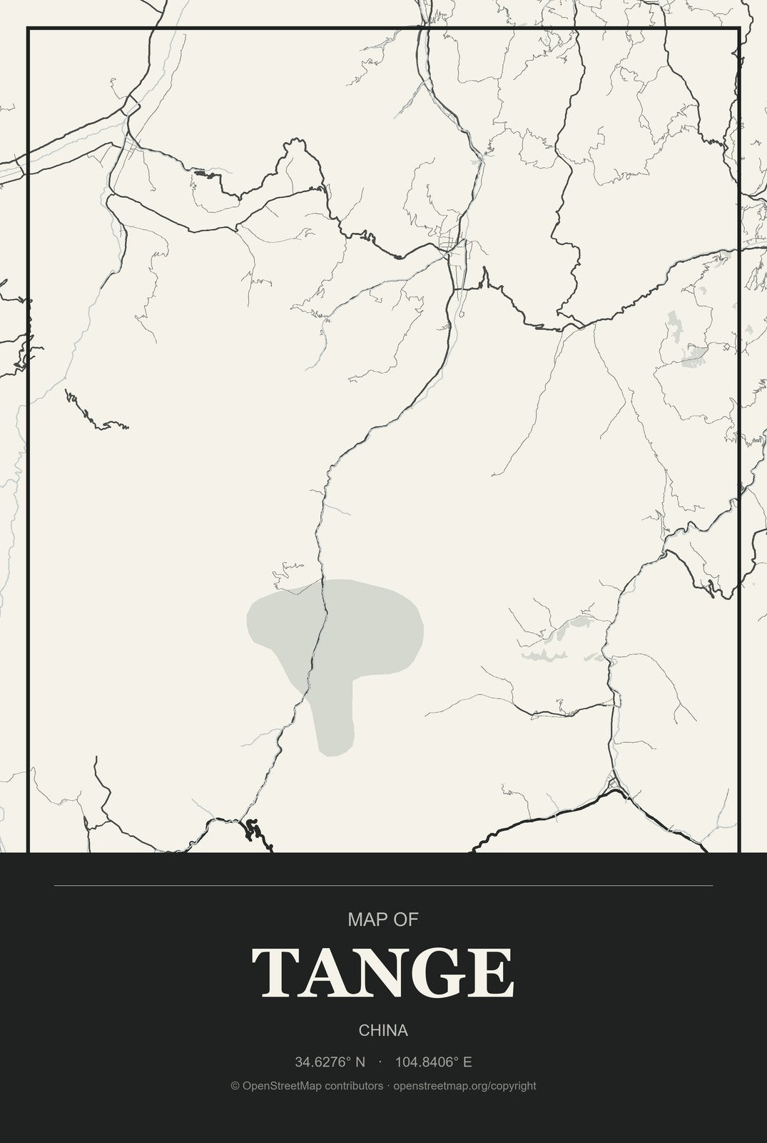 Tange, China City Map Aluminum Sign in Museum Plaque style