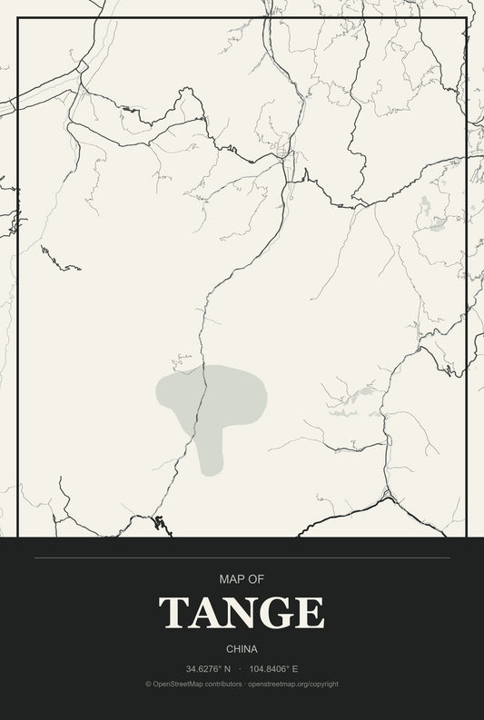 Tange, China City Map Aluminum Sign in Museum Plaque style