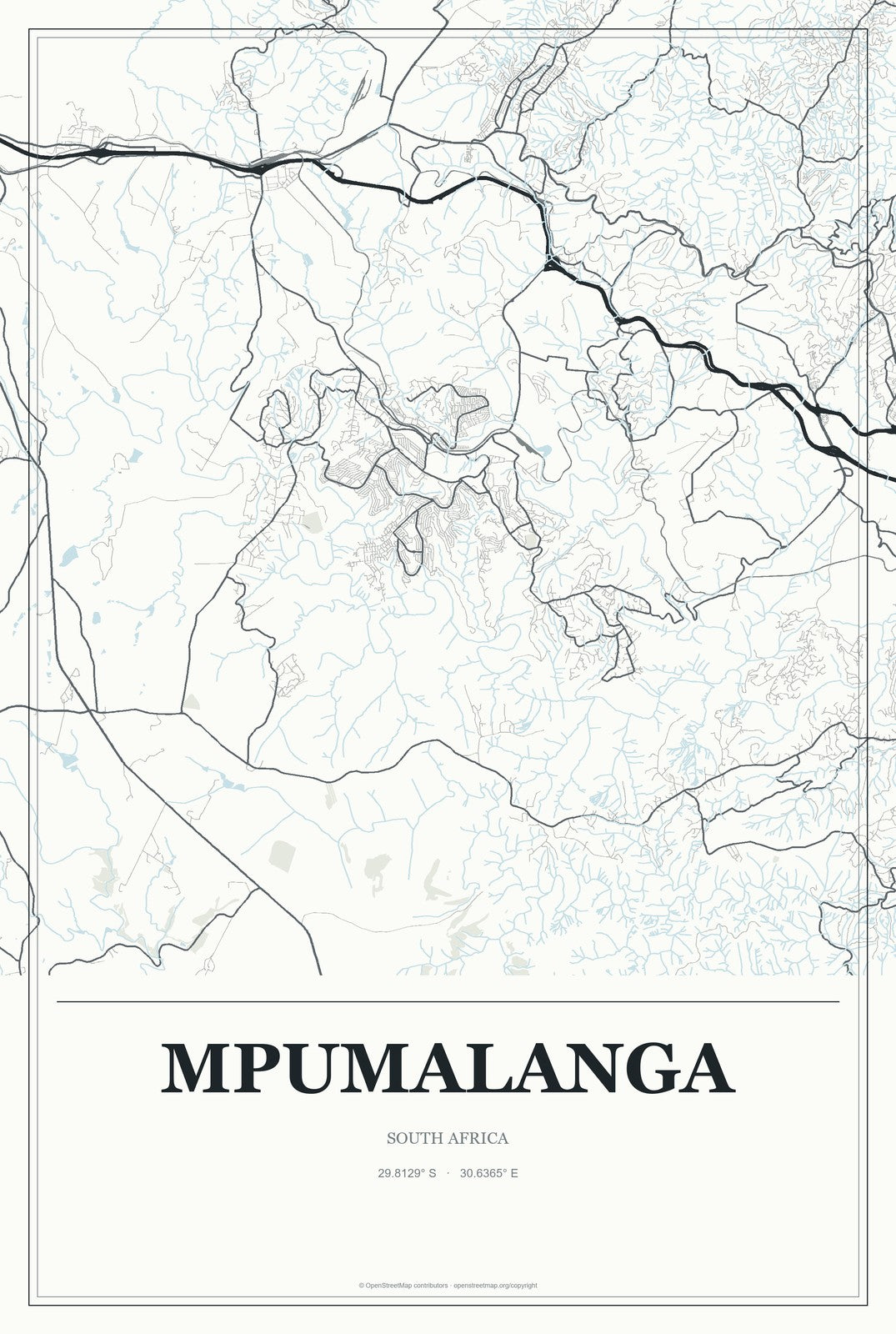 Mpumalanga, South Africa City Map Aluminum Sign in Gallery Air style
