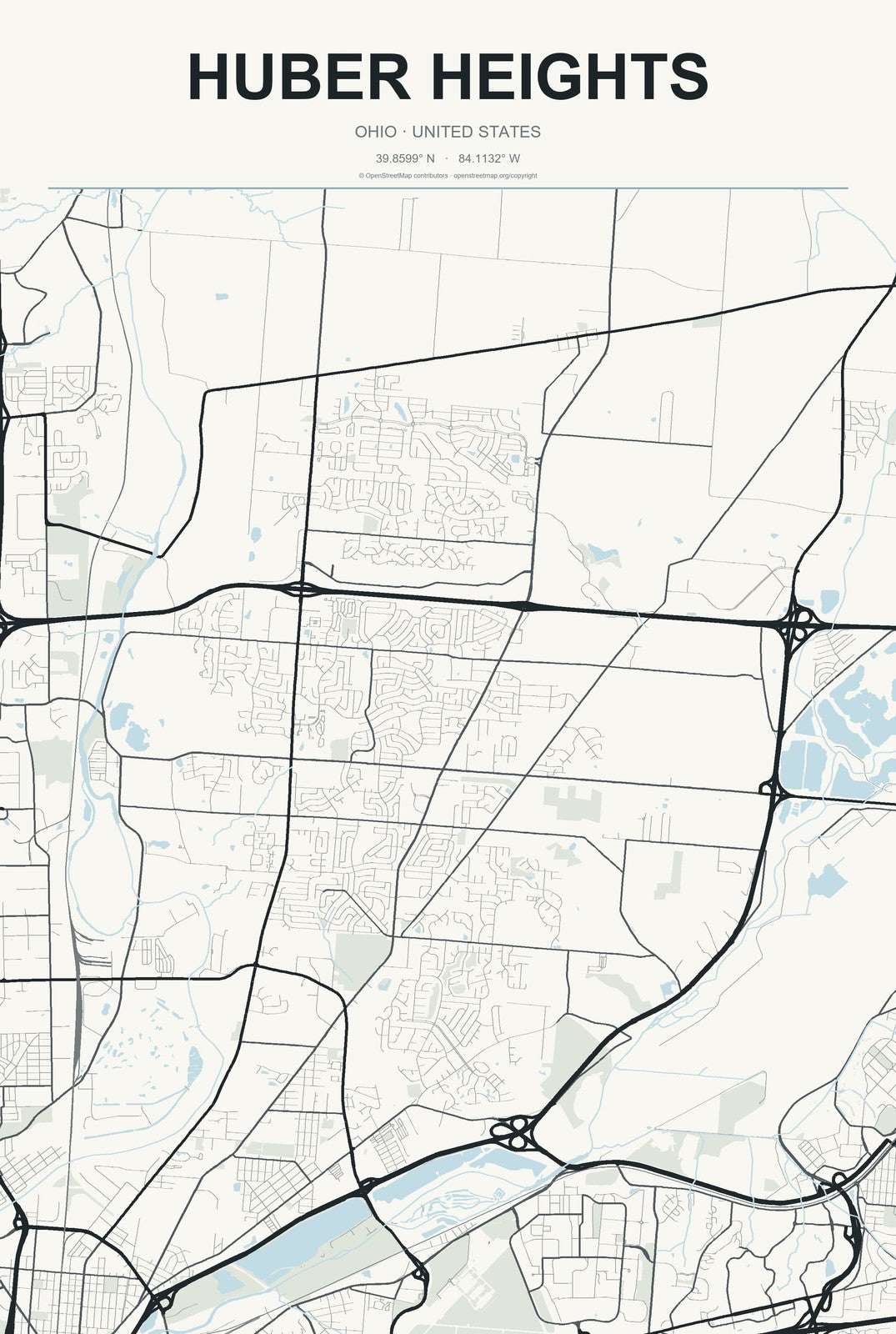 Huber Heights, Ohio City Map Aluminum Sign in Headline Atlas style