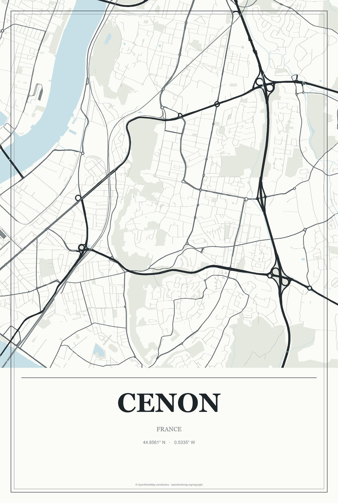 Cenon, France City Map Aluminum Sign in Gallery Air style