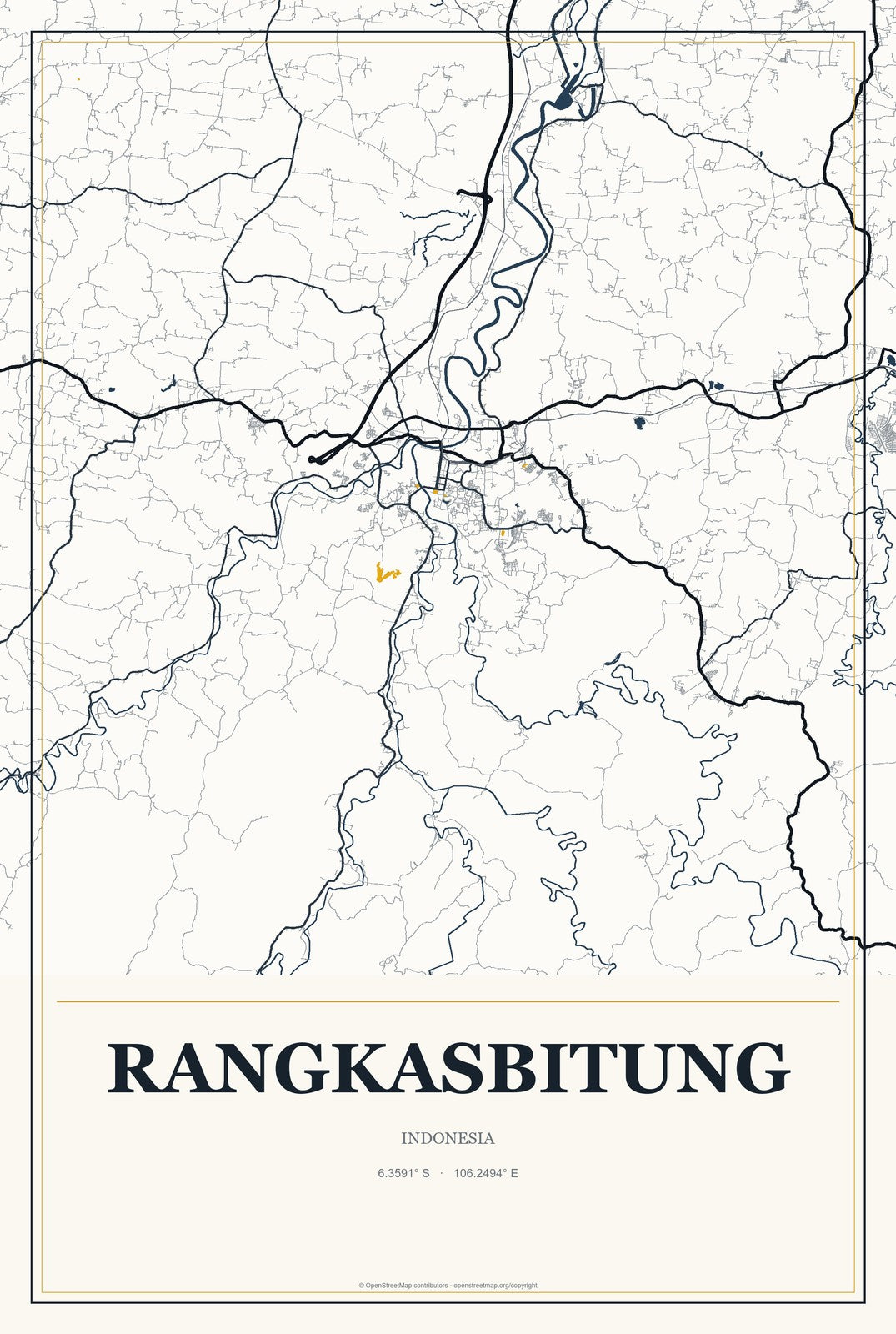 Rangkasbitung, Indonesia City Map Aluminum Sign in Citrine Modern style