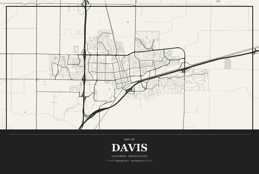 Davis, California City Map Aluminum Sign in Museum Plaque style