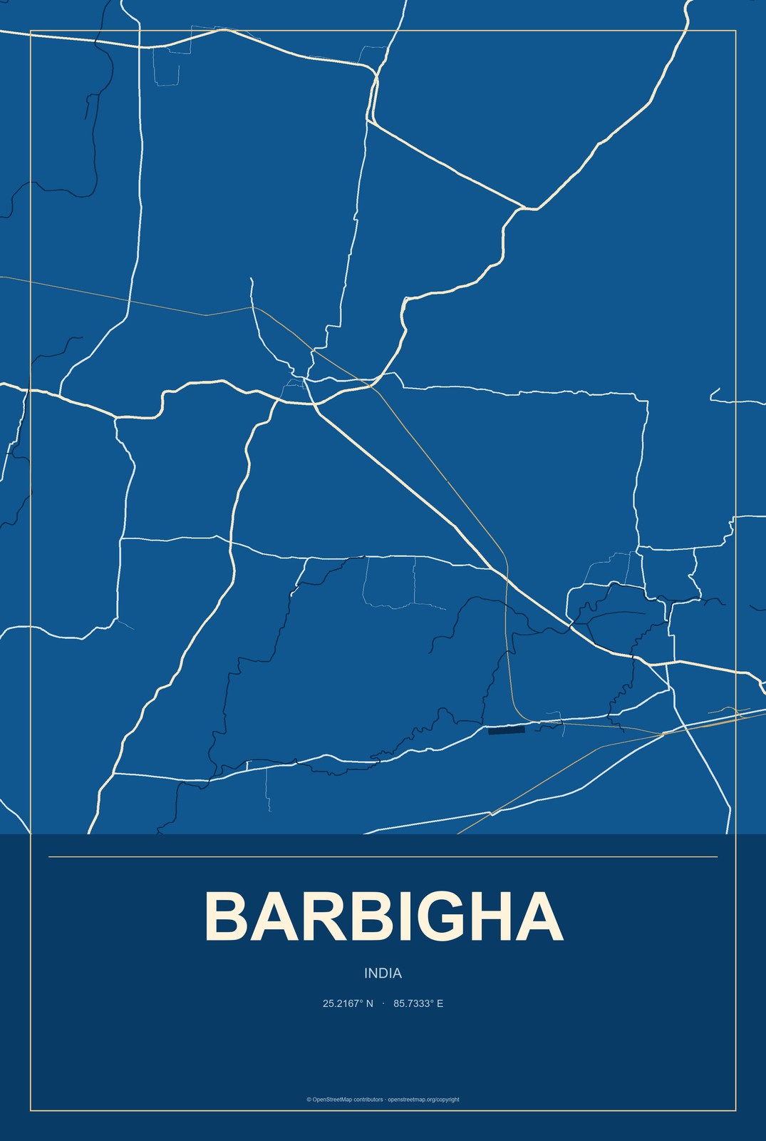 Barbigha, India City Map Aluminum Sign in Harbor Cobalt style
