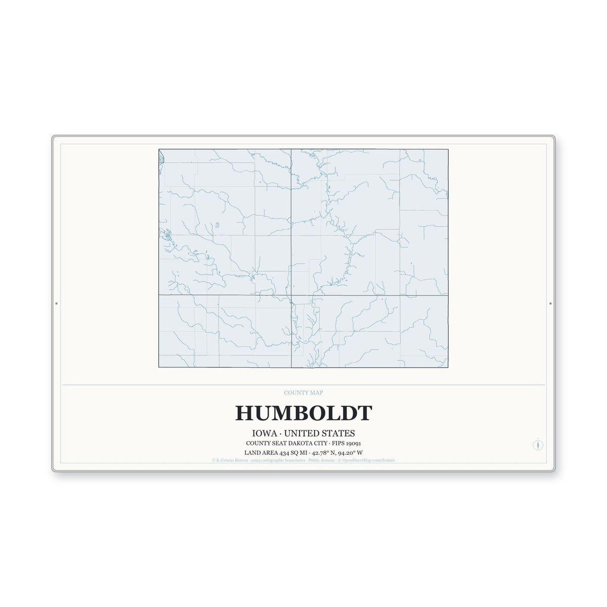 Humboldt County, Iowa Map Aluminum Sign in Gallery Air style