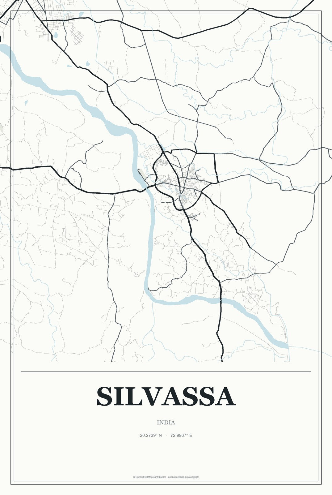 Silvassa, India City Map Aluminum Sign in Gallery Air style
