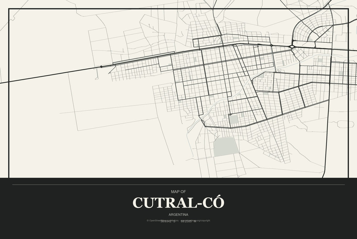 Cutral-Có, Argentina City Map Aluminum Sign in Museum Plaque style