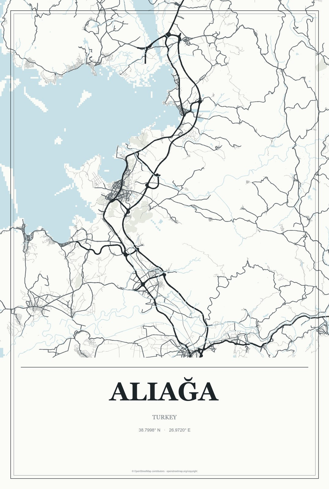 Aliağa, Turkey City Map Aluminum Sign in Gallery Air style
