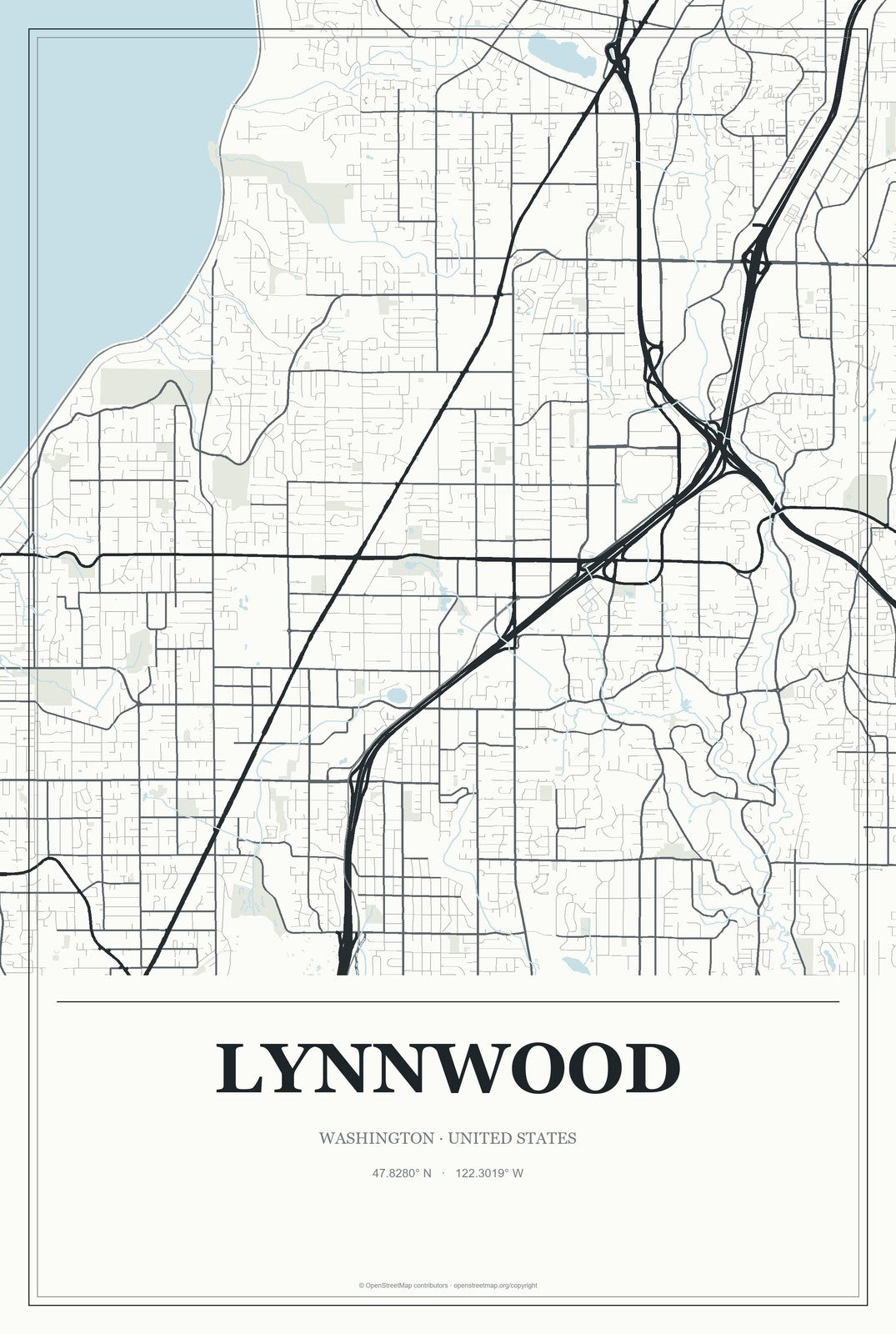 Lynnwood, Washington City Map Aluminum Sign in Gallery Air style