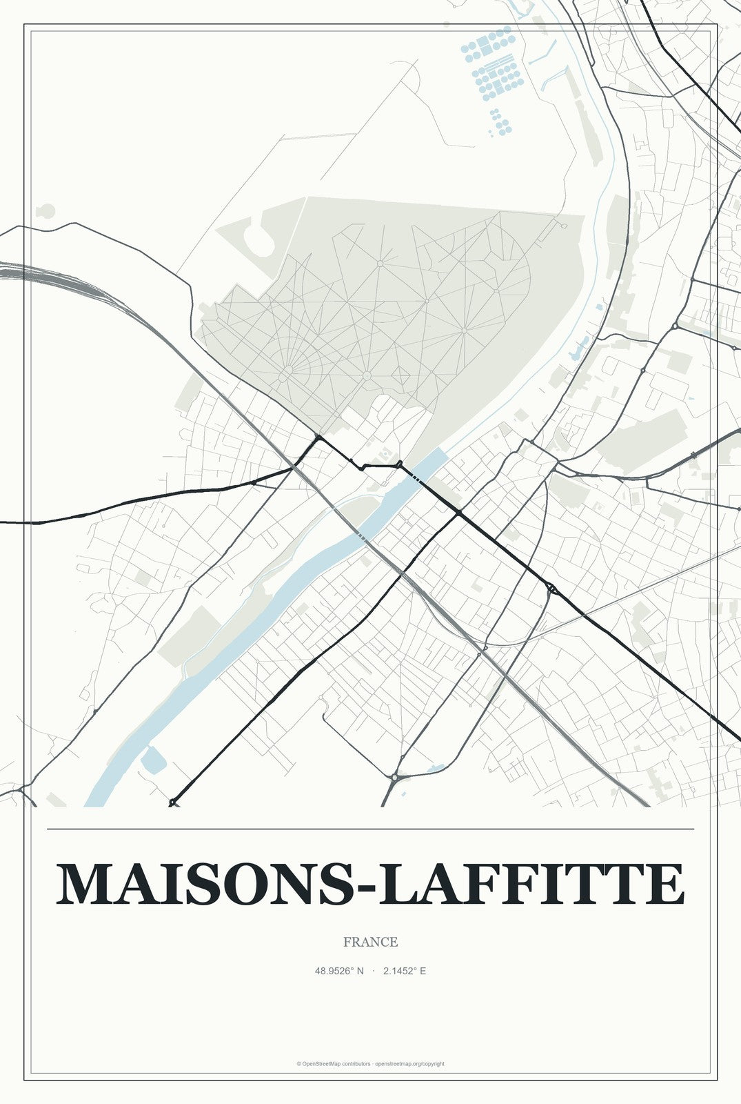 Maisons-Laffitte, France City Map Aluminum Sign in Gallery Air style
