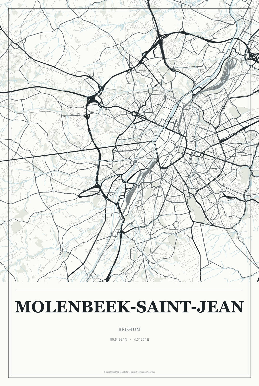 Molenbeek-Saint-Jean, Belgium City Map Aluminum Sign in Gallery Air style