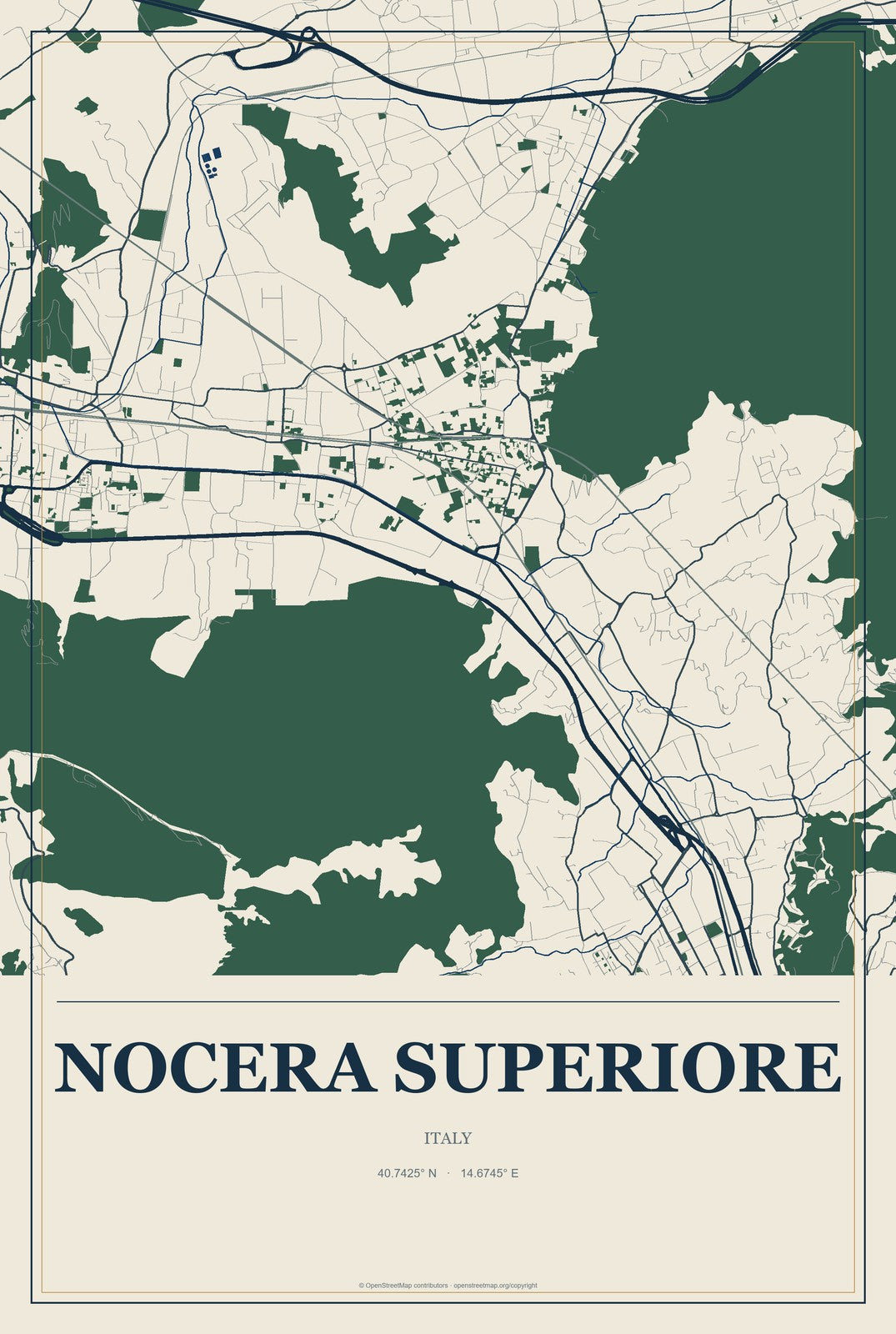 Nocera Superiore, Italy City Map Aluminum Sign in Coastal Cutout style