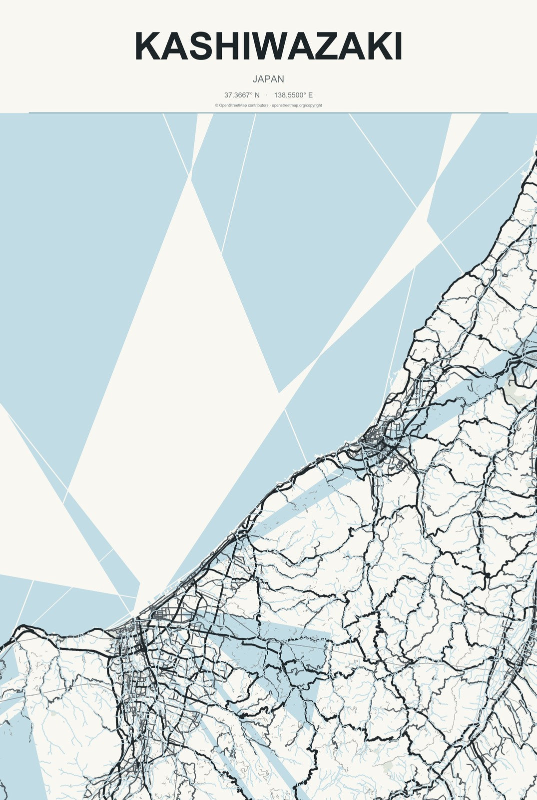 Kashiwazaki, Japan City Map Aluminum Sign in Headline Atlas style