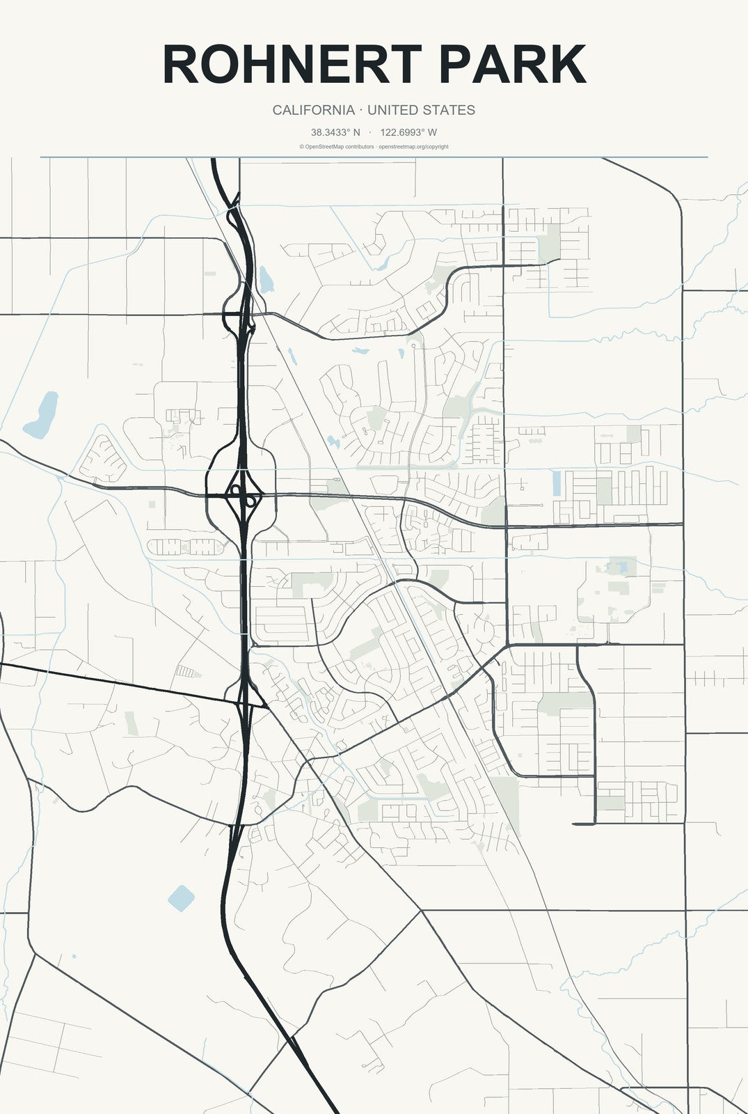 Rohnert Park, California City Map Aluminum Sign in Headline Atlas style