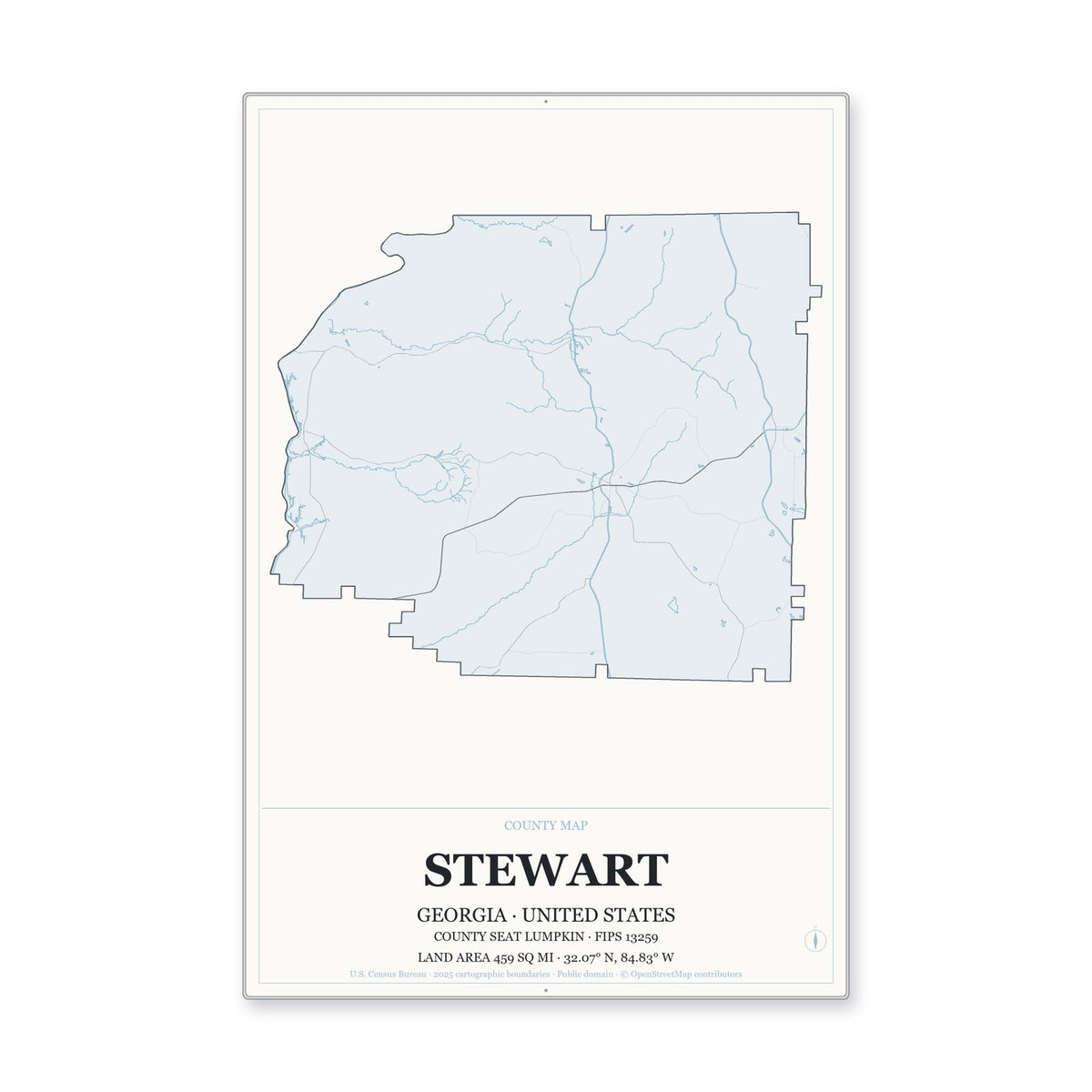 Stewart County, Georgia Map Aluminum Sign in Gallery Air style