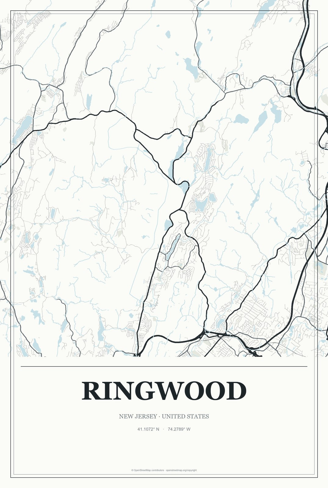 Ringwood, New Jersey City Map Aluminum Sign in Gallery Air style