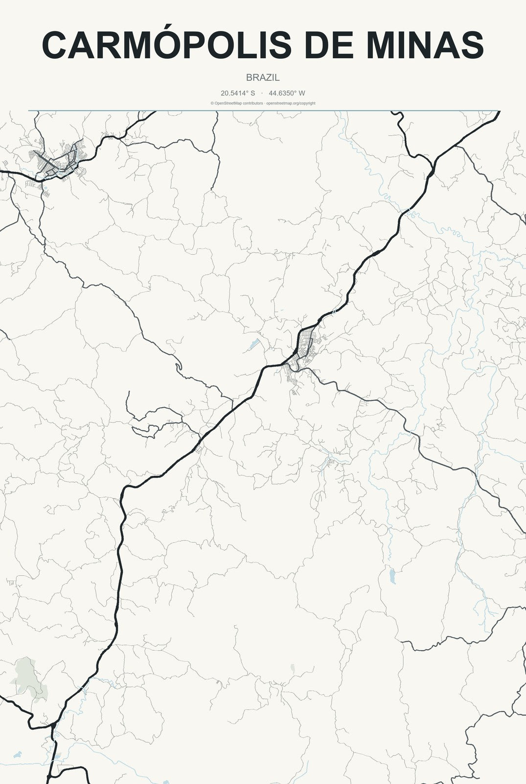 Carmópolis de Minas, Brazil City Map Aluminum Sign in Headline Atlas style
