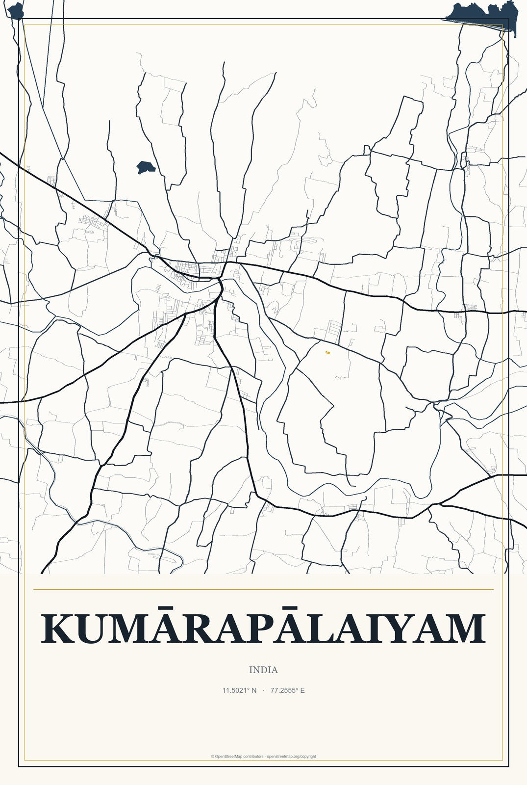 Kumārapālaiyam, India City Map Aluminum Sign in Citrine Modern style