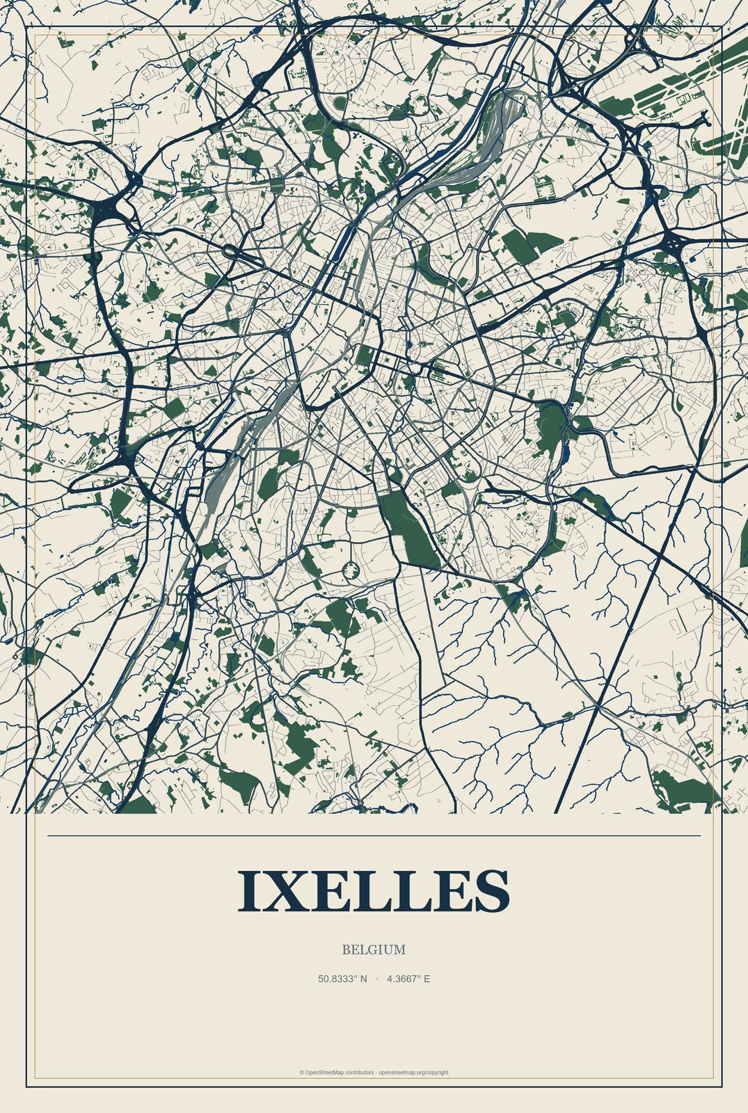 Ixelles, Belgium City Map Aluminum Sign in Coastal Cutout style