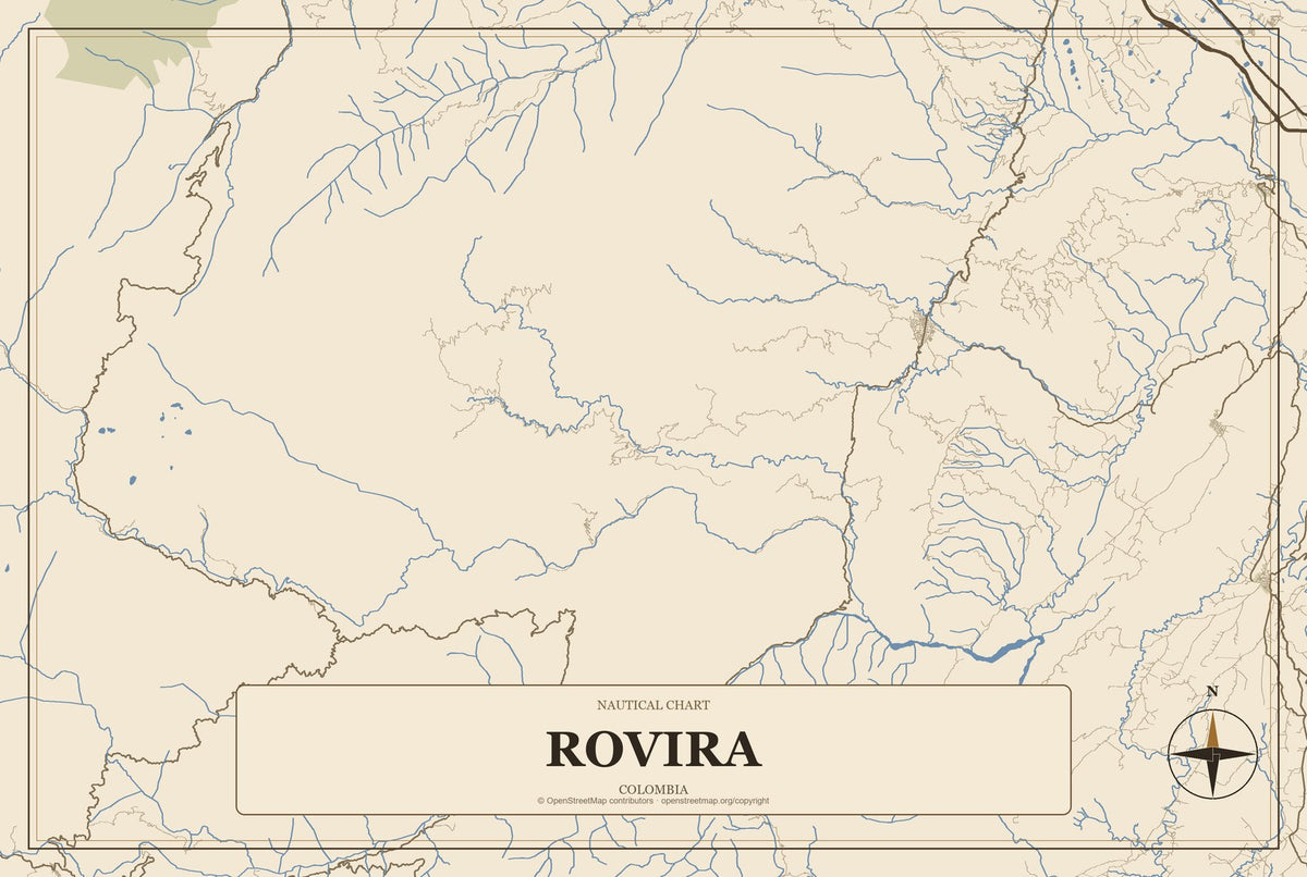 Rovira, Colombia City Map Aluminum Sign in Heritage Nautical style