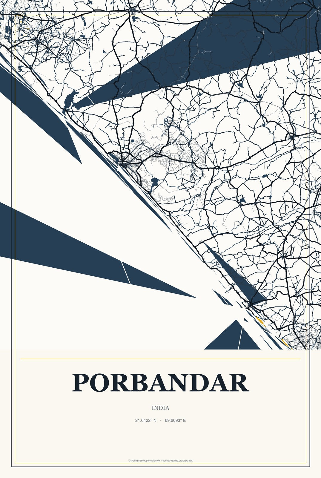 Porbandar, India City Map Aluminum Sign in Citrine Modern style