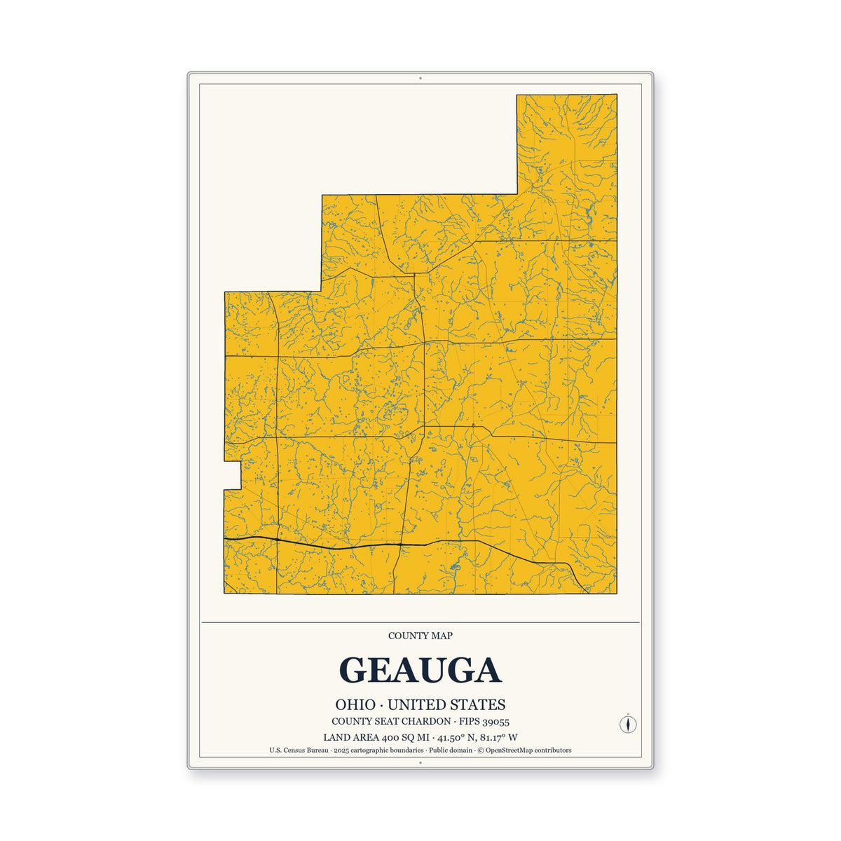 Geauga County, Ohio Map Aluminum Sign in Citrine Modern style