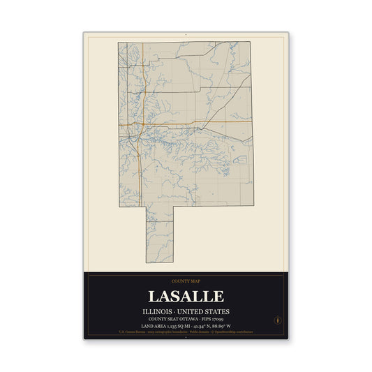 LaSalle County, Illinois Map Aluminum Sign in Museum Plaque style