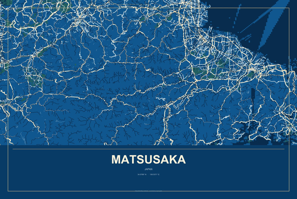 Matsusaka, Japan City Map Aluminum Sign in Harbor Cobalt style
