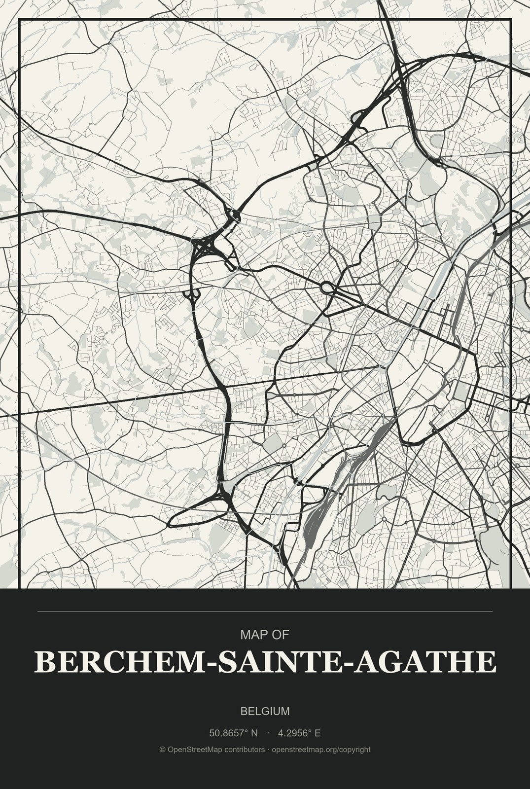Berchem-Sainte-Agathe, Belgium City Map Aluminum Sign in Museum Plaque style