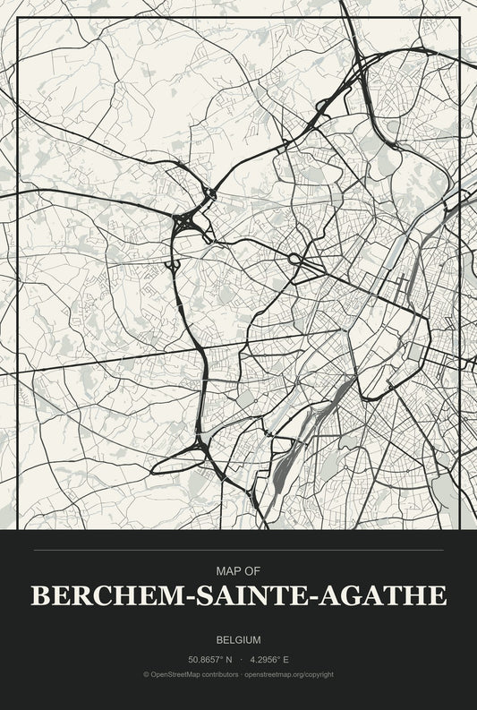 Berchem-Sainte-Agathe, Belgium City Map Aluminum Sign in Museum Plaque style