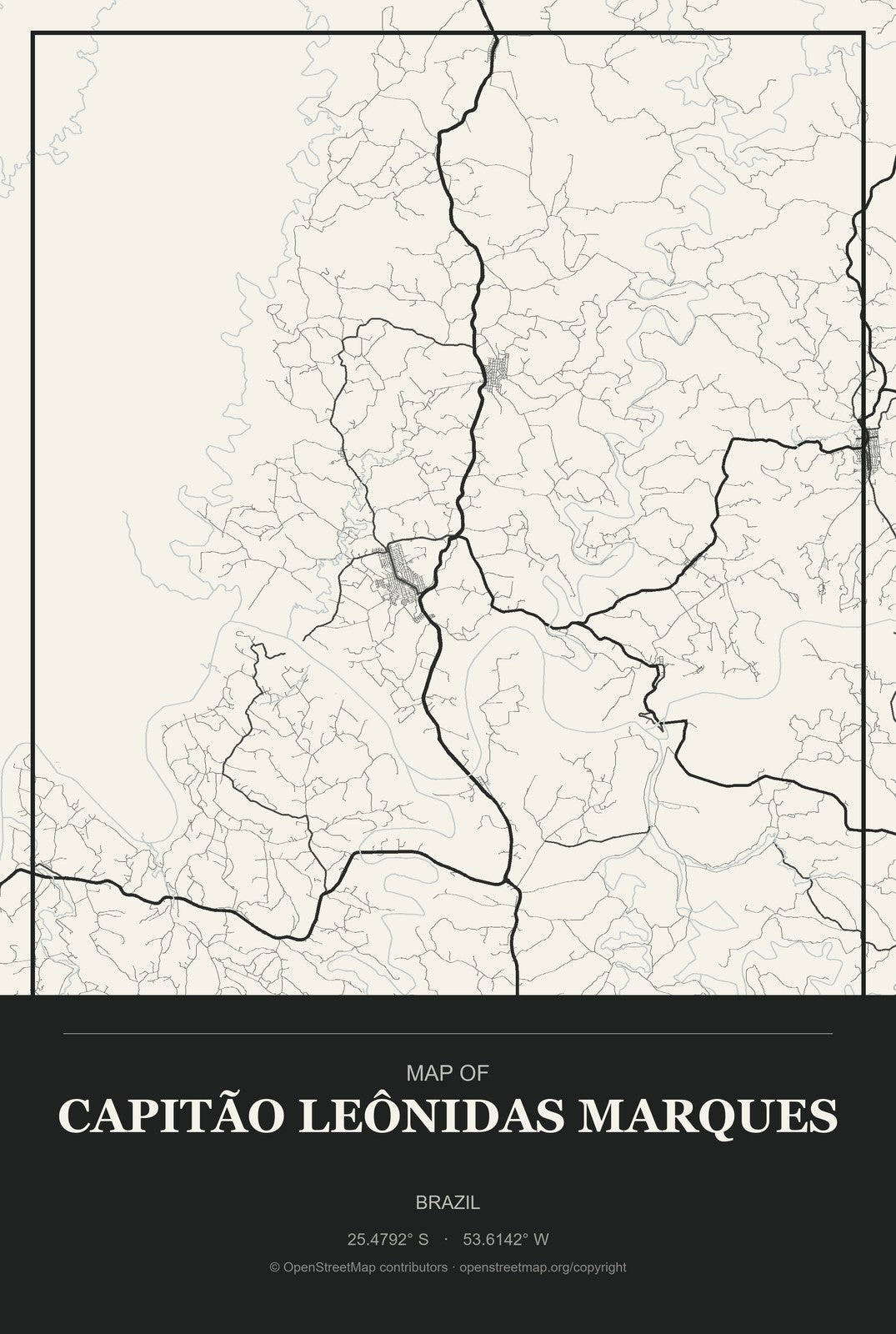 Capitão Leônidas Marques, Brazil City Map Aluminum Sign in Museum Plaque style